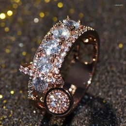 With Side Stones Luxury Female Crystal Zircon Stone Ring Unique Style Fashion Rose Gold Silver Jewellery Vintage Wedding Rings For Men And