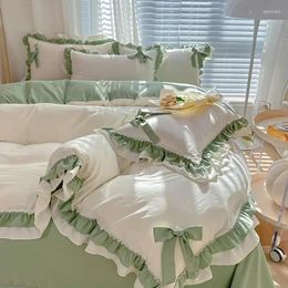 Bedding Sets Kawaii Cover Set Pillowcase Flat Sheet Floral Boys Girls Twin Full Size Soft Kit Korean Ins Style Home Use