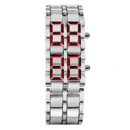 Fashion Black Silver Full Metal Digital Lava Wrist Watch Men Red Blue LED Display Men's Watches Gifts for Male Boy Sport Crea248I