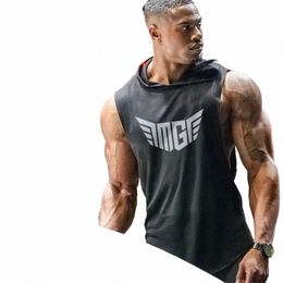 muscleguys Brand Sleevel Shirt with hoody Cott Gym Clothing Fitn Vest Men Bodybuilding Tank Tops Hoodies Sports Singlets 96AO#