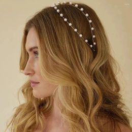 Hair Clips 2024 Ins Fashion Imitation Pearl Head Hoop Clip Wedding Accessories Elegant Bridal Double-deck Cross Headdress Jewellery For Women