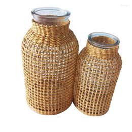 Vases 2 Pack Straw Glass Flower Vase Japanese Pot In The Nordic Contracted Creative Basket To Water Plants