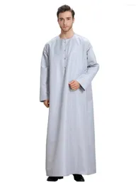 Ethnic Clothing Muslim Men Casual Long Sleeve Jubba Thobe Islamic Ramadan Kaftan Robe Dubai Saudi Abaya Caftan Jubah Arab Dress