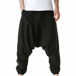 men Spring Harem Summer Japanese Style Large Size Cott Linen Casual Lg Collar Pants Hip Hop Street Sports Sweatpants 2024 P96z#