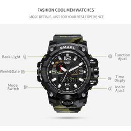SMAEL Brand Men Dual Time Camouflage Military Digital Watch LED Wristwatch 50M Waterproof 1545BMen Clock Sport Watches292c