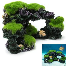 Decorations Resin Green Rockery Aquarium Decor Artificial Mountain Coral Reef Rock Cave Stone Moss Fish Tank Ornament Decoration S/L