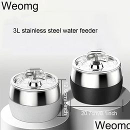 Cat Bowls Feeders 3L Drinking Fountain Matic Stainless Steel Bowl Pet Dog Water Dispenser Tra Quiet Pump Foutain For Mtiple Pets Drop Otp4S