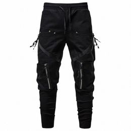 men Y2K Cargo Pants Zipper Pocket Tactical Techwear Ninja Jogger Pants Black Fi Streetwear Pants Punk Sweatpants Trousers x7OZ#