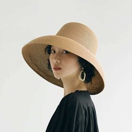 Wide Brim Hats Bucket Hats Luna Dolphin Handmade Womens Summer Sun Hat Dayif Beach Japanese Hepburn Style Holiday Folding Fisherman Hat Temperature Flat J240325