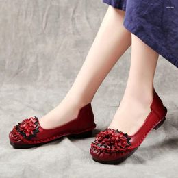 Casual Shoes Women's Flats Genuine Leather Ladies Fashion Mouth Flower Weaving Comfortable Driving Shoe Red Black