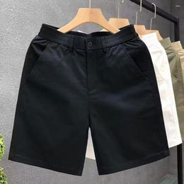 Men's Shorts Men Elastic Waist Pocket Design Summer Casual Mid-rise Waistband Beach Solid Color For