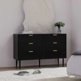 Okvnbjk Black Modern 6 Drawer with Metal Handles, Small Wood Chest, Wide Storage Closet Dresser for Bedroom, Living Room, Entryway and Hallway