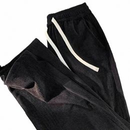 korean Loose Straight Sweatpants for Men Corduroy Baggy Trousers with Drawstring Waist Ideal for Sports and Training P3Vi#