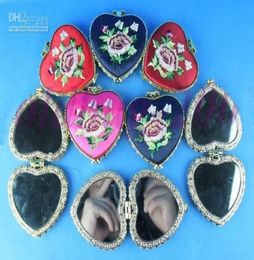 Heart Shaped Compact Mirror Favours Silk Embroidered double side mix Colour 35pcslot 4619717