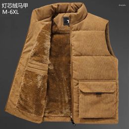 Hunting Jackets Winter Outdoor Men Thicken Plush Corduroy Vest Warm Sleeveless Jacket Unisex Multi Pocket Down Cotton Waistcoat Coats