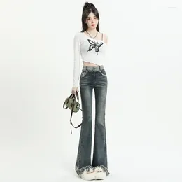 Women's Jeans Straight Burst Slightly Women In Spring And Autumn Size To Reduce Waist -worn Horseshoe Mop Pants