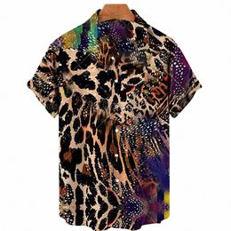 short Sleeve Leopard Men's Shirts For Man Clothing Hawaiian Fi 3D Print Thin Lapel Floral Casual Oversized Imported Camisa T3IM#