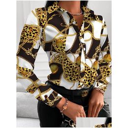 Basic Casual Dresses Hirigin Printed Shirt Women Spring Elegant Office Ladies Blouse Clothes Fashion Lapel Long Sleeve Buttons Tops Fo Ot7Sw