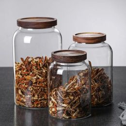 Jars Sealed Kitchen Storage Container Mason Jars with Wood Lid Spices Glass Jar Clear Pasta Airtight Canister Food Storage Organizer