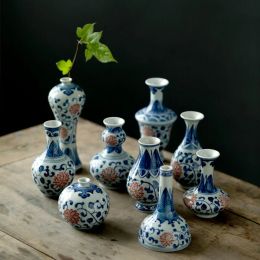 Vases Jingdezhen Ceramics Antique Blue And White Handpainted Mini Flower Vase Flower Inserted Tea Ceremony Hydroponic Ornaments