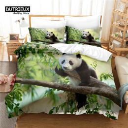 Set Lovely Panda Bedding Set, 3Pcs Duvet Cover Set, Soft Comfortable Breathable Duvet Cover, For Bedroom Guest Room Decor Sheer Curtains