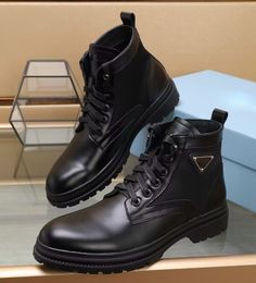 Vinter Men monolith fotled stövlar svart borstat läder nylon snörning teknisk gummisula tossor gentleman combat boot gentleman walking eu38-45