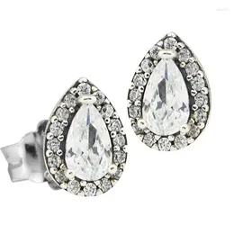 Stud Earrings Water Drop Sparking Clear CZ 2024 Christmas Gift Sterling Silver Jewellery For Woman Party Making