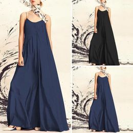 Casual Dresses Polyester Maxi Dress Elegant With Spaghetti Straps Backless Design Solid Colour A-line Summer For Women Full