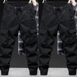 Mens Pants Men Cargo Drawstring With Elastic Waist Multi Pockets Ankle-banded Design For Daily Sports Streetwear