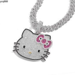 Women Hip Hop New Design Iced Out Kitty Cat Pendants with Full Paved Cubic Bling Cute Cartoon Cat Pendant