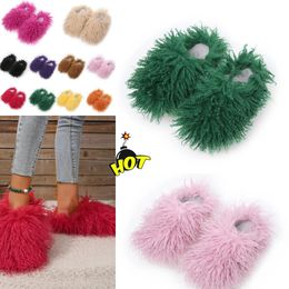 2024 Positive slippers for womens mens furry slides sandals fur fluff pink fur fluffy flat winter warm sandal shoes slippers GAI Size 36-49