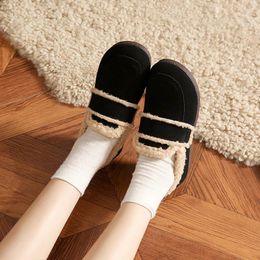 Casual Damen 2024 Schuhe 121 Flats Winter Concise Plüsch Solid Round Toe Cotton Slip-On Bequem Warm Weiblich