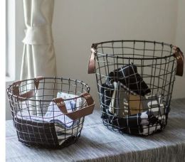 Baskets Round Wire Basket With Handles Black Dirty Clothes Basket Dirty Clothes Storage Basket Art Retro Dirty Sundries Basket Laundry