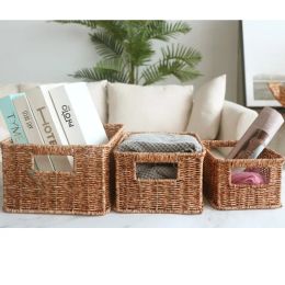 Baskets HandWoven Rectangular Rattan Imitation Weaving Basket Fruit Tea Snack Bread Picnic Cosmetic Storage Box Kitchen Household Tools