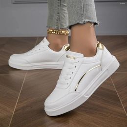 Casual Shoes 2024 Women's Trendy Faux Leather Flat Heighten Skate Wear Resistance Non Slip Lace Up Sneakers