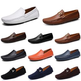 Designer Leather Doudou Mens Casual Driving Shoes Breathable Soft Sole Light Tan Black Navy White Blue Silver Yellow Grey Men's Flats Footwear All-match Lazy Shoe B077