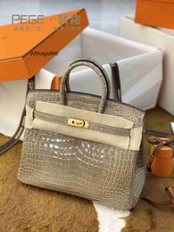 Women Handbag BK L Full Hand Sewn Wax Thread Bag Original South African Rare Crocodile Skin Colour Bag Womens Bag