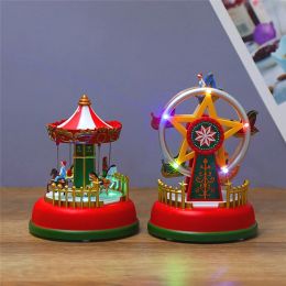 Boxes Christmas Decoration Village Glowing Music House Carousel Ferris Wheel Xmas Tree Children Room Party Decor Ornament Kid Gifts