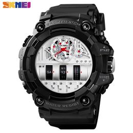 Skmei Fashion Cool Quartz Watch Men 2 Time Waterproof Shock Resistant Wrist Watches Mens Pu Leather Sport Clock for Men 1557 Q0524294F