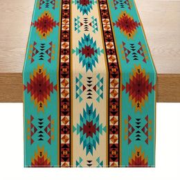 Boho Table Runner Linen Abstract Tribal Kitchen Decor Farmhouse Ethnic Style Runners for Home Holiday Party 240325