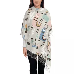Scarves Warm Scarf Autumn Awesome Llama And Cactus Print Shawls Wraps Creative Design Foulard Womens Luxury 2024