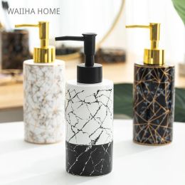 Dispensers 300ml Marble Ceramic Liquid Soap Dispenser Lotion Shampoo Pump Bottle Bathroom Set Home Decoration Bathroom Accessories