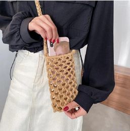 Evening Bags 2024 Women Fashion Small Crossbody Phone Bag Solid Color Hollow-Out Woven Crochet Lightweight Braided Shoulder Handbag