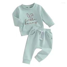 Clothing Sets Toddler Girls Easter Outfit Letter Bunny Embroidery Long Sleeve Sweatshirt And Elastic Waist Pants Set Cute Clothes