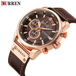 CURREN Watch Men Waterproof Chronograph Sport Military Male Clock Top Brand Luxury Leather Man Wristwatch Relogio Masculino 8291 L2483