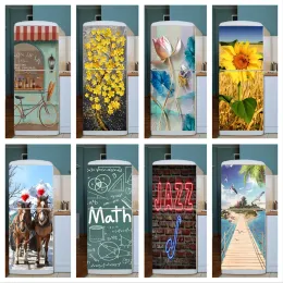 Stickers Kitchen Adhesive Fridge Door Cover Wallpaper Dishwasher Fridge Wrap Sticker Kid's Art Fridge Door Cover Sticker Dropshipping