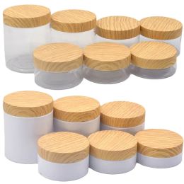 Jars 12Pcs/Lot 50/80/100/120/150/200/250g Face Cream Storage Jar Imitation Wood Imitation Grain Lid Cosmetic Bottle Empty Plastic Jar