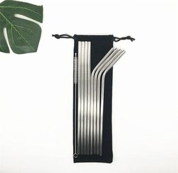 81 Set 304 Stainless Steel Straw with Retail Package Silver Straws Whole Straws Velvet Bag Packing1313371