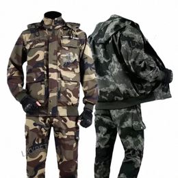 outing Men Work Clothes Labour Protecti Clothing Warm Multi Pocket Thickened Wear-resistant Autumn Winter Plush Camoue Set T5tz#