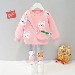 Spring Autumn Baby Girls Clothing Sets Kids Cartoon Rabbit Long Sleeve T Shirt Pants Children Casual Clothes Infant Outfit 240320